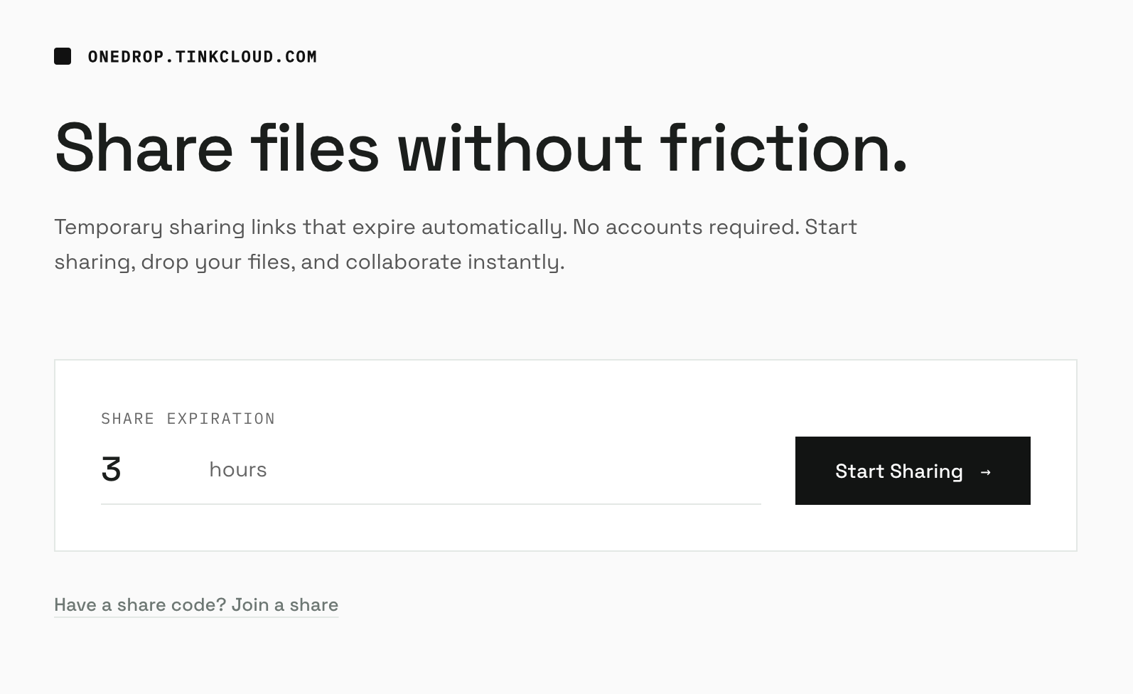 Onedrop 简洁明快的界面截图，展示了专注于实用性的取件码输入页面。
