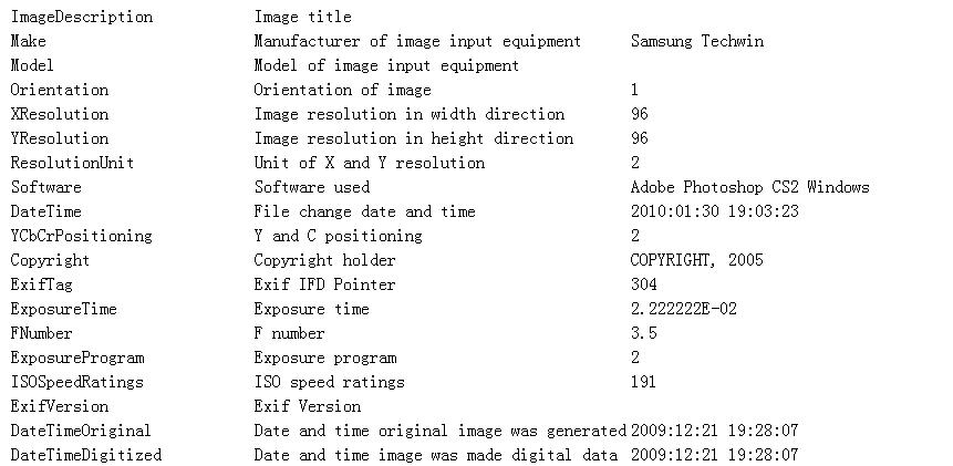 读出的EXIF信息